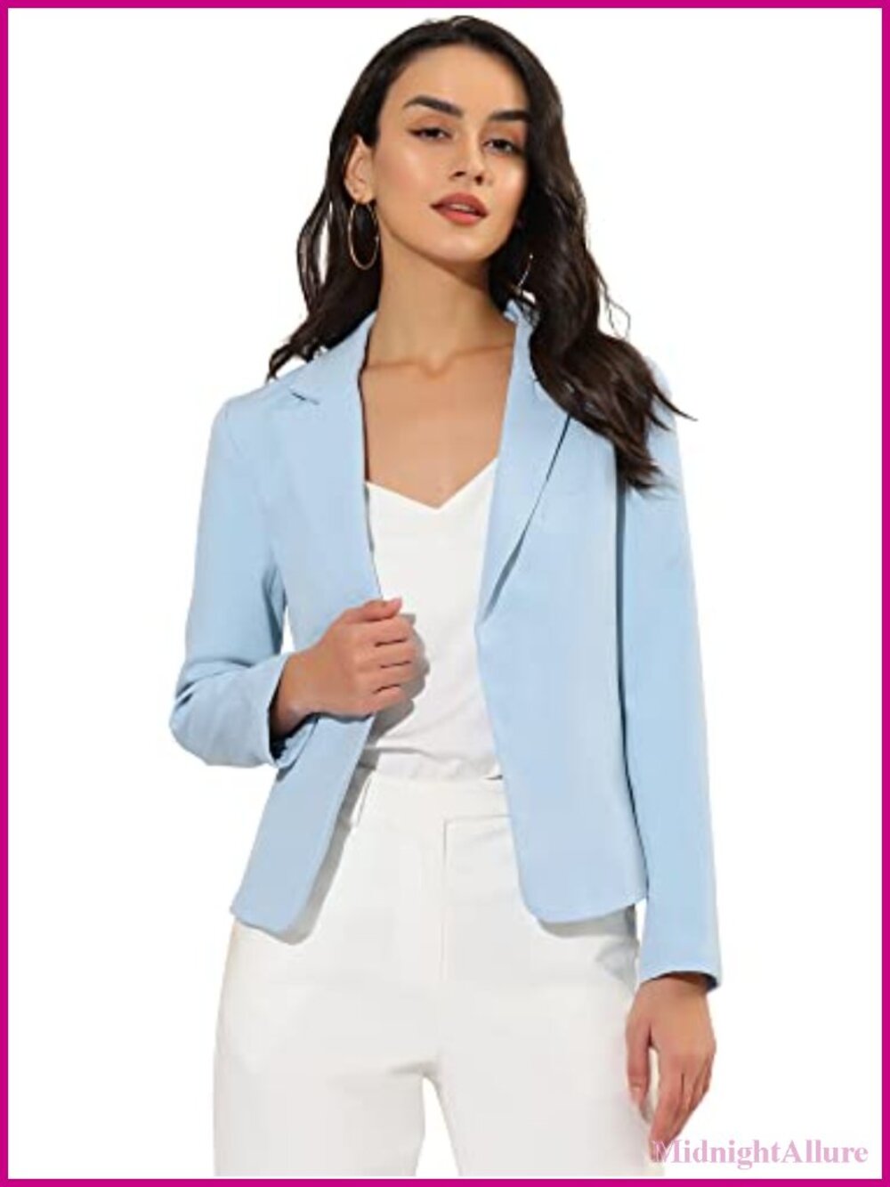Women's Lightweight Open Front Crop Blazer Notched Lapel Long Sleeve Work Suit